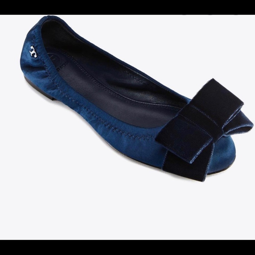 Tory Burch Navy Viola Bow Ballet Flats